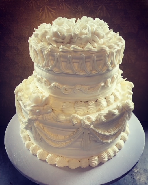 Decorated layered white cake