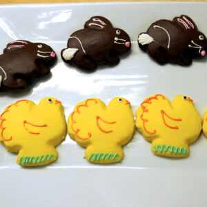 Picture of bunny and chicken shaped cookies on a plate