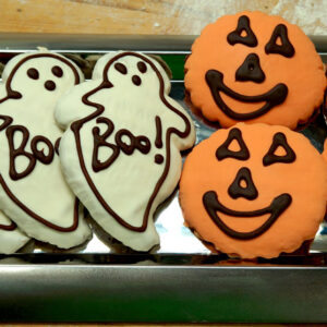 Picture of ghost and pumpkin decorated cookies