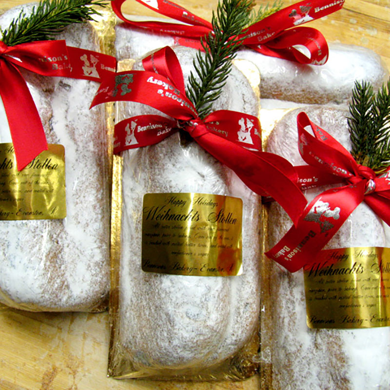 Picture of stollen inside a bag with a red bow